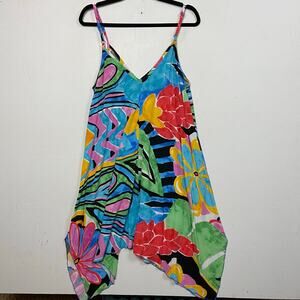 Jams World Dress Abstract Floral Print Boho Hawaiian Surf Art Resort Size Medium